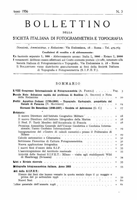 Copertina articolo #4 Bollettino SIFET ANNO: 1956 n.3